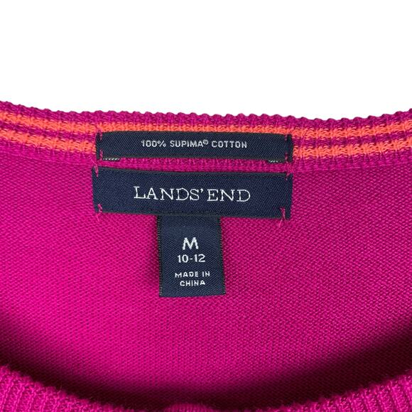 Lands End Argyle Cardigan Sweater Pink Button Front Supima Cotton Womens M 10 12 - Picture 4 of 7